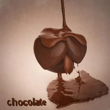 Close up chocolate syrup leaking over heart shape symbol Stock Illustration