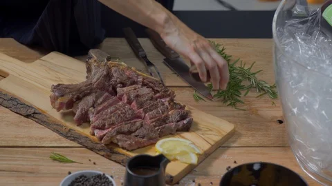 Close up of chopped beef steak on cutting board, Portugal Stock-Footage 129068908
