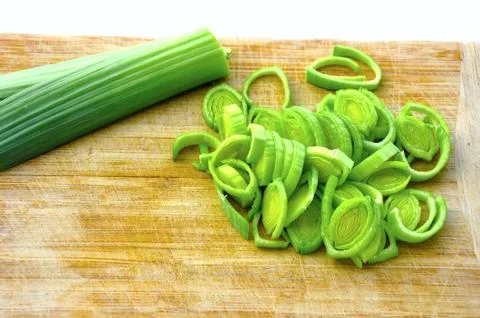 Close up of chopped leek Stock Photos