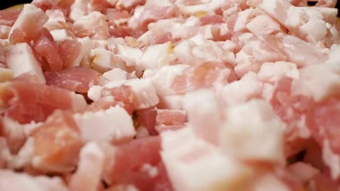 Close-up of chopped pork meat in motion with a sliding effect Stock Footage 301445885