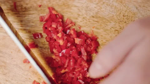 Close-up chopping Chili Pepper with a chef knife in 4K. Stock Footage 138304037