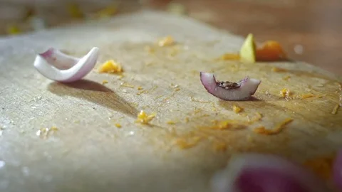 Close up of chopping onions, home kitchen background, natural light. Stock Footage 72861901