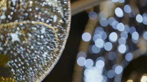 Close up on Christmas decorations. Blurry lights create a bokeh effect. Stock Footage 108532155