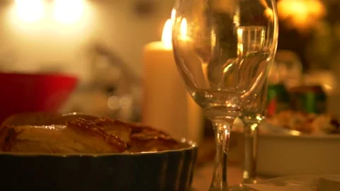 Close up Christmas dinner at night Video stock 145855207