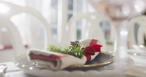 Close Up Christmas Dinner Table Stock Footage 255839035