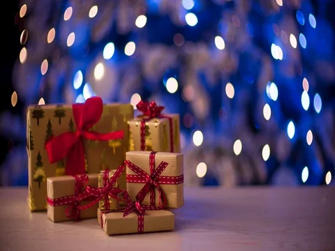 Close up of christmas gift boxes 库存影片 83014589