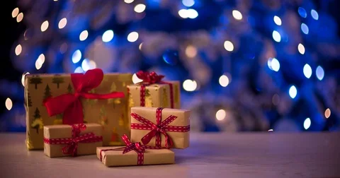 Close up of christmas gift boxes 스톡 동영상 83014661