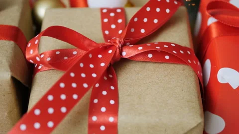 Close up of christmas gift boxes Stock Footage 162238611