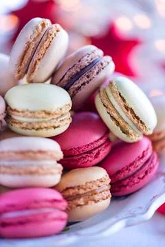Close up of Christmas macarons selective focus  text over lay Fotos Stock