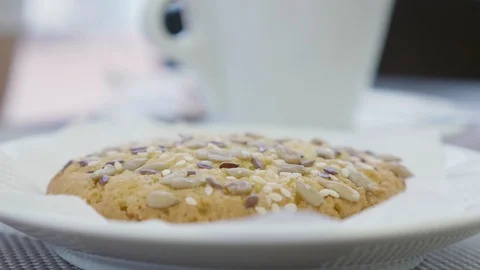 Close-up of Christmas shortbread on a table. Hand and freshly baked cookies. Video stock 96060055