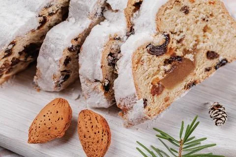 Close-Up of Christmas Stollen Bread Stock Photos