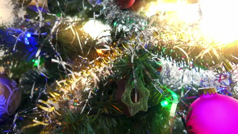 Close up of christmas tree with baubles and christmas biscuits Stock Footage 273765408