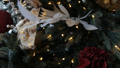 Close up Christmas tree decorated white red Stock Footage 101129127