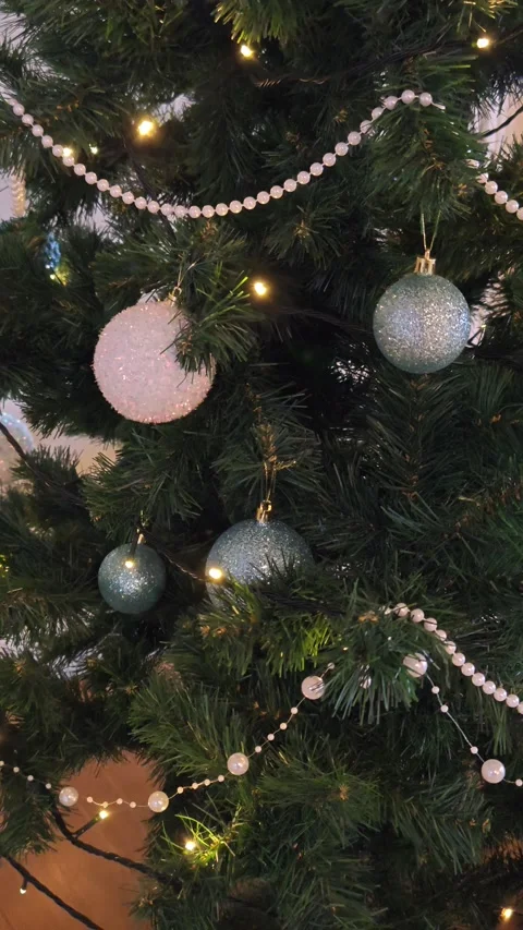 Close-up of Christmas tree decorations with lights Stock Footage 321750282
