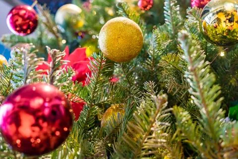 Close up of Christmas tree decorations Stock Photos