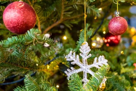 Close up of Christmas tree decorations Stock Photos