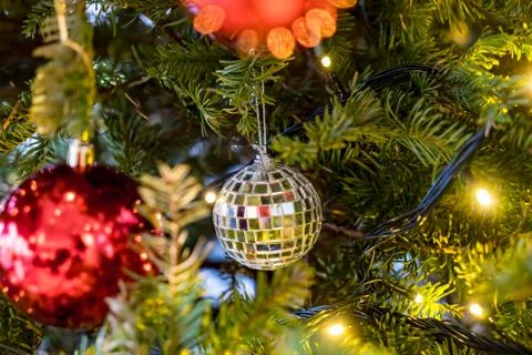 Close up of Christmas tree decorations Foto stock