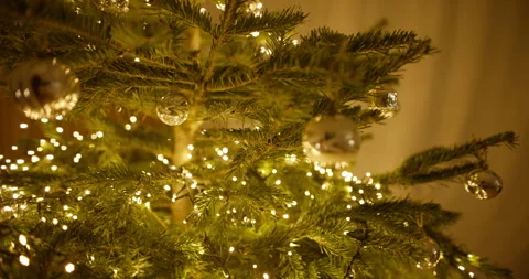 Close-up of Christmas Tree Lights and Ornaments Video stock 329530899