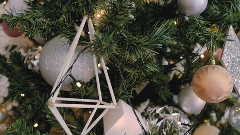 Close up a Christmas tree lights glittering at night. New Year fir tree with Video stock 120319991