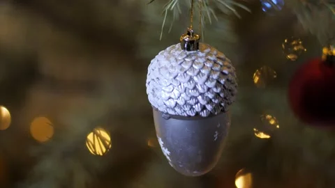 Close up a Christmas tree lights glittering at night. New Year fir tree with Stock Footage 140250206