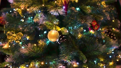 Close up a Christmas tree lights glittering at night. New Year fir tree with Stock-Footage 143565853