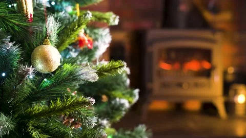 Close up a Christmas tree lights glittering at night. New Year fir tree with Stock-Footage 143570706
