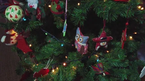 Close up a Christmas tree lights glittering at night. Stock Footage 143732935