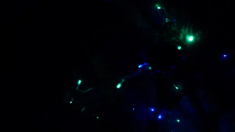 Close up a Christmas tree lights glittering at night. New Year illumination. Stock Footage 146095138