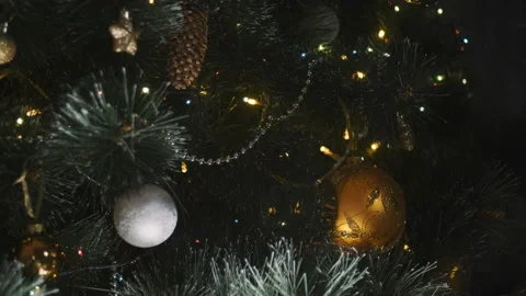 Close up a Christmas tree lights glittering at night. New Year fir tree with 動画素材 160668615