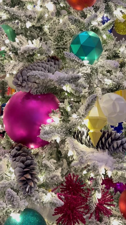 Close Up Christmas Tree Ornaments and Branches Stock Footage 344601385