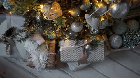 Close-Up of Christmas tree Toys on the Tree. Christmas toy Stock Footage 121891406