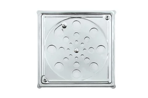 Close up chrome drain isolated on white Stock Photos