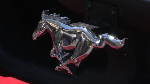 Close-up of chrome Mustang logo. Stock Footage 99600050