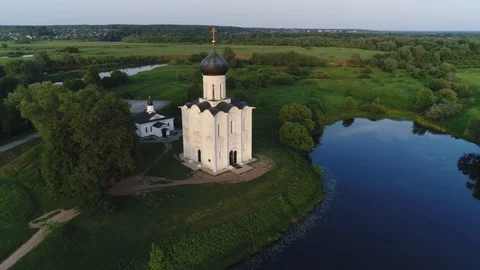 Close-up of the Church of the Intercession on the Nerl, Russia Stock Footage 109101677