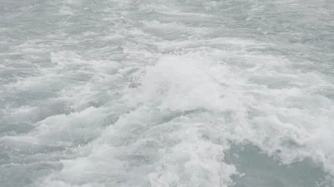 Close-Up Of Churning White Wake From The Back Of A Boat, 100fps, Log Stock Footage 240938850