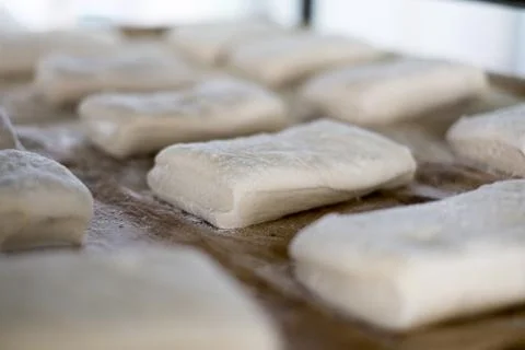 Close-up Of Ciabatta Bread on Tray Stock-Fotos