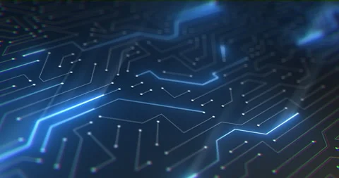 Close up of circuit board abstract background with data flowing Stock Footage 255041910