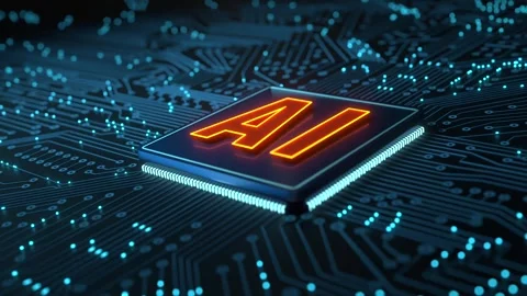 Close-up circuit board, AI processor (artificial intelligence), motherboard Vídeo Stock 333975977