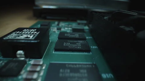 Close-Up of Circuit Board Components Captured with Probe Lens Stock Footage 337998417
