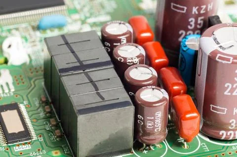 A close-up of a circuit board with electronic components Foto stock