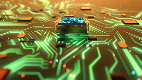 Close-up of a circuit board with glowing components Vidéo 328286828