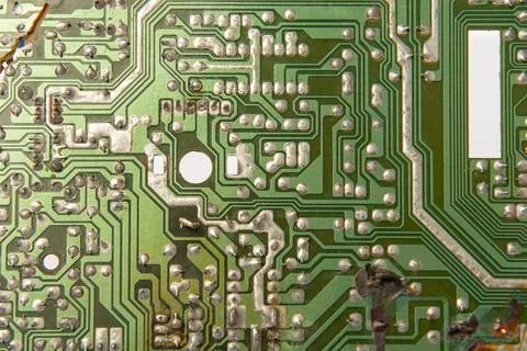 Close-up of a circuit board with microcircuits from an electrical appliance.. Foto stock