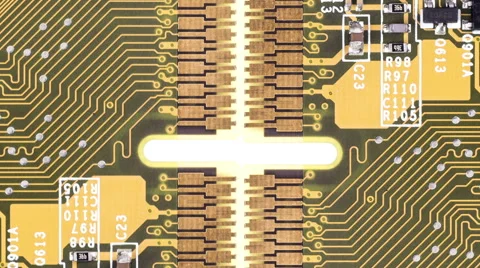 Close up of circuit boards moving by each other on white Stock Footage 47556428