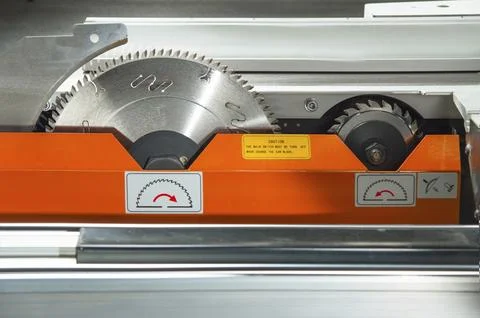 Close up Circular toothed blades Elements A precision circular saw cutting Stock Photos
