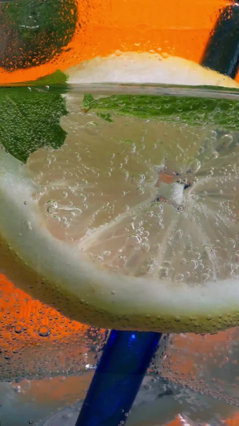 Close-Up of Citrus Drink with Lemon Slice Stock Footage 337772018