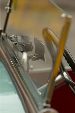 Close-up of classic car windshield and rearview mirror Stock Photos