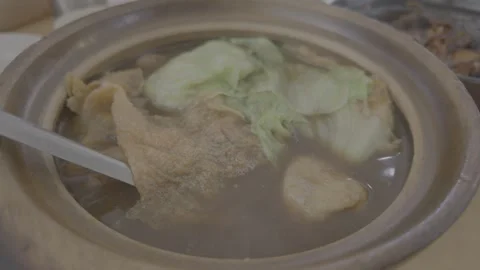 Close-up of claypot Bak Kut Teh at a Chinese restaurant. Video stock 344011062