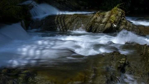 Close-up, clean and cool, stream, valley, mountain spring, water flow Stock Photos