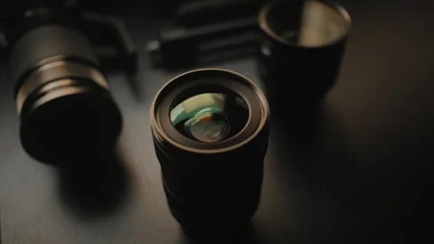 Close-up of Clean Camera Lens on Desk in Soft Light After Cleaning Stock Footage 342063882