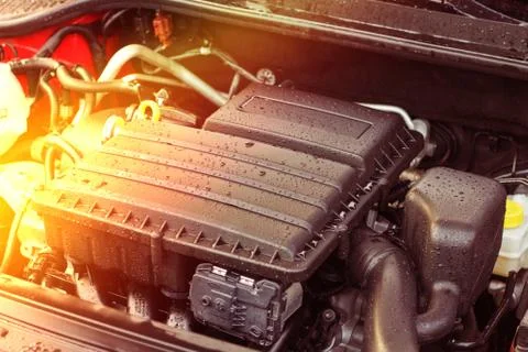 Close-up, clean engine, concept of car care elements Stock Photos